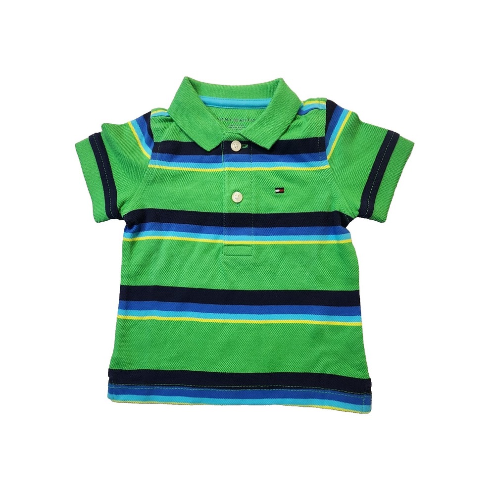 Tommy Hilfiger Infant Toddler Polo Shirt Striped Sort Sleeve Green Size 3m-6m